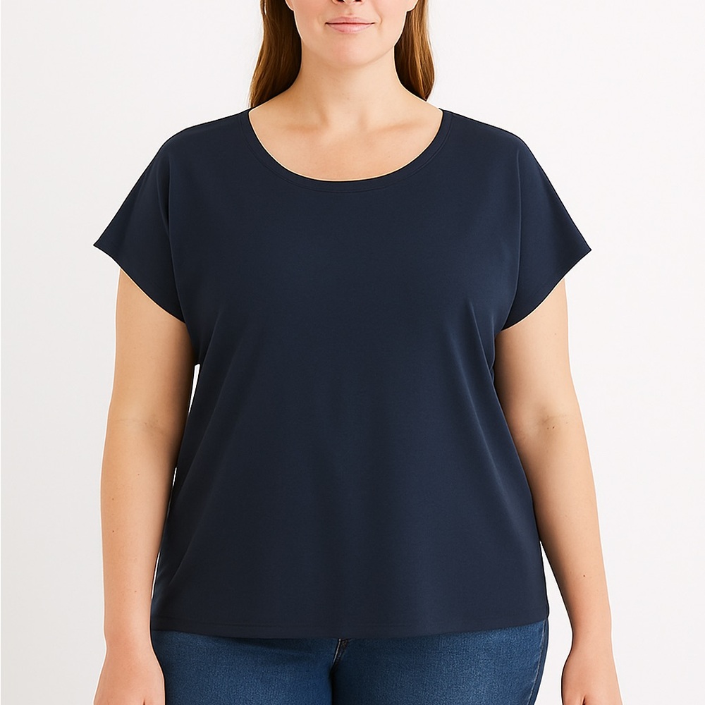 Soft Navy Scoop-Neck Tee | Luxe Supima Cotton by J.Jill (Size L)